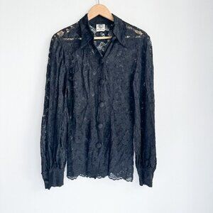 Vintage i.D Hot Couture Black Lace Goth Long Sleeve Blouse M